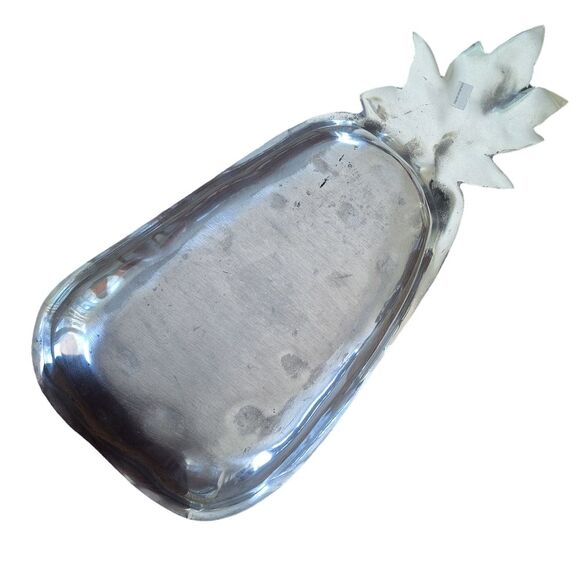 Pewter Pineapple Shaped Serving Tray Large Bowl Hand Hammered in Mexico Vintage - Picture 4 of 11